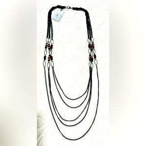 Sequin Multi Strand Black Chain Necklace NWT